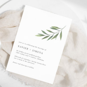 Ultra-Minimal Modern Olive Branch Wedding Invitation