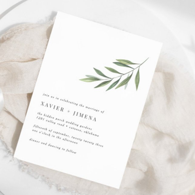 Ultra-Minimal Modern Olive Branch Wedding  Invitation (Creator Uploaded)
