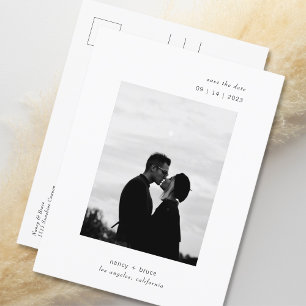 Ultra Minimal Modern Typography Photo Wedding Save Announcement Postcard