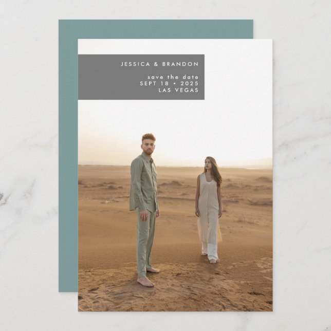 Ultra Minimal Simple Modern Photo Wedding Save The Date (Front/Back)