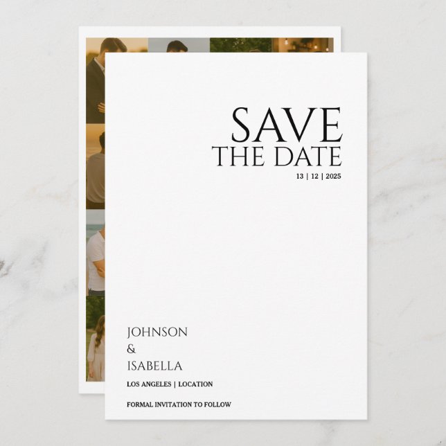 Ultra minimal text photo collection save the date invitation (Front/Back)