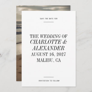 Ultra Minimal Typography Black White Photo Wedding Save The Date