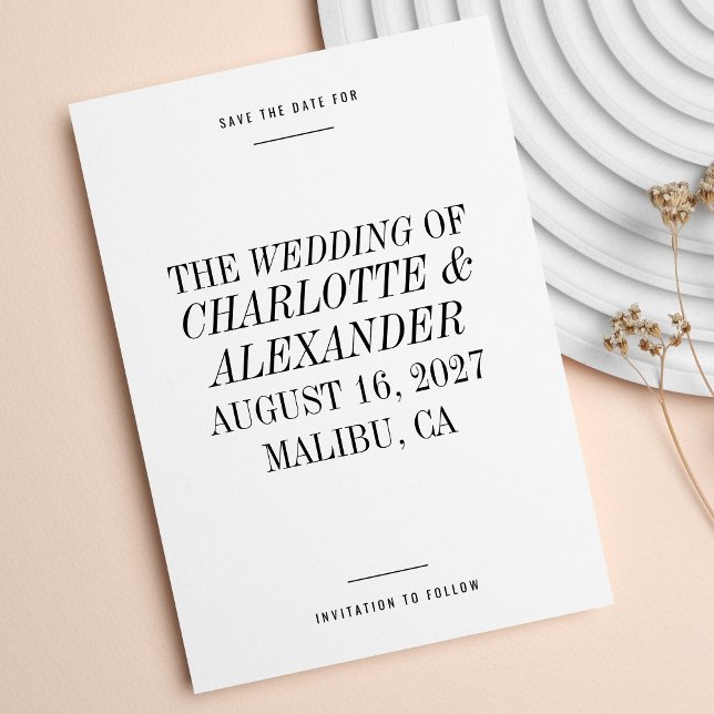 Ultra Minimal Typography Black White Wedding Save The Date (Creator Uploaded)