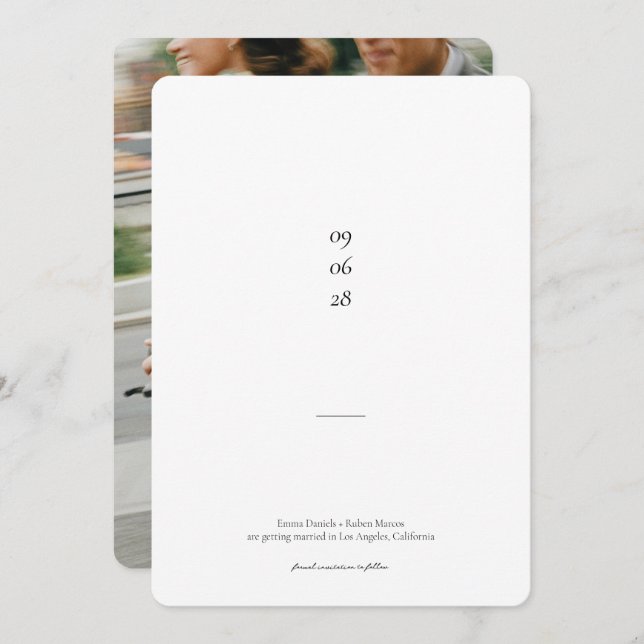 Ultra Minimalist Black and White Photo Wedding Save The Date (Front/Back)