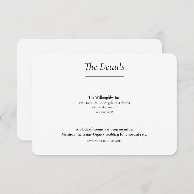 Ultra Minimalist Black and White Wedding Enclosure Card (Front/Back)