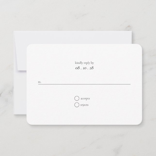 Ultra Minimalist Black and White Wedding RSVP Card (Front)