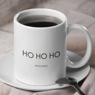 Ultra Minimalist Dark Green "HO HO HO" Holiday Coffee Mug
