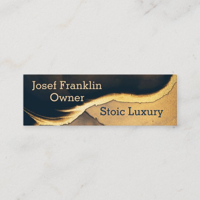 Ultra Modern Alcohol Ink Navy and Gold  Mini Business Card (Front)