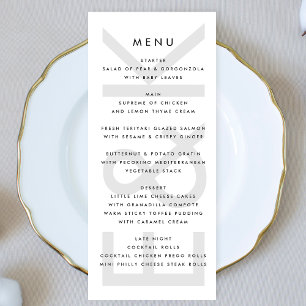 Ultra Modern Black White Simple Monogram Menu