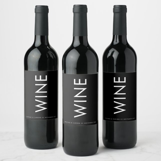 Ultra Modern Bold Big Monogram Black Elegant Wine Label (Bottles)