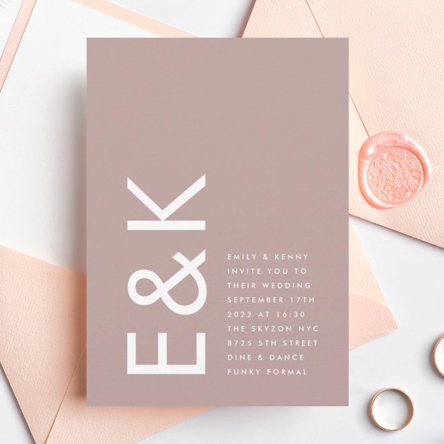 Ultra Modern Bold Big Monogram Taupe Wedding Invitation (Creator Uploaded)