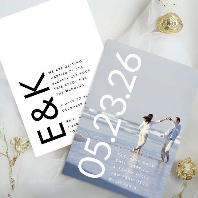 Ultra Modern Bold Big White Photo Bold DATE Save The Date (Creator Uploaded)