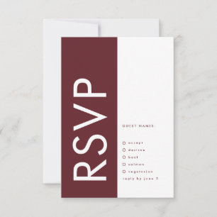 Ultra Modern Bold Burgundy Maroon Monogram Wedding RSVP Card