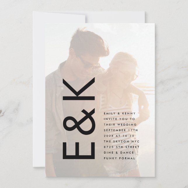 Ultra Modern Bold Monogram Photo Overlay Wedding Invitation (Front)