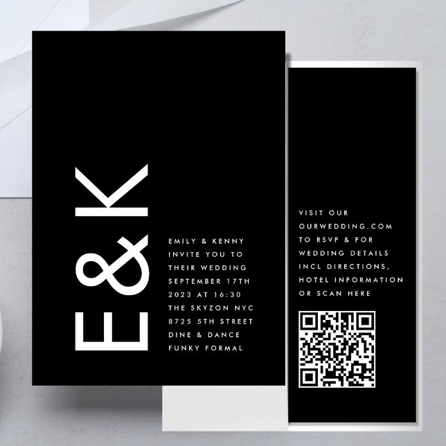 Ultra Modern Bold Monogram QR CODE RSVP Wedding Invitation (Creator Uploaded)
