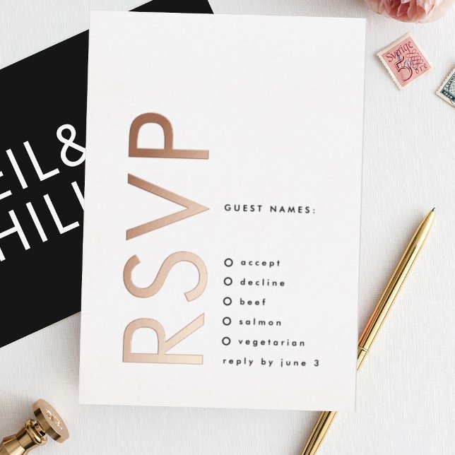 Ultra Modern Bold Names 2 x RSVP ROSE GOLD (**NB READ PRODUCT DESCRIPTION - DIY FOIL RSVP)