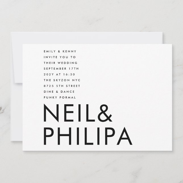 Ultra Modern Bold NAMES Minimalist Wedding Invitation (Front)
