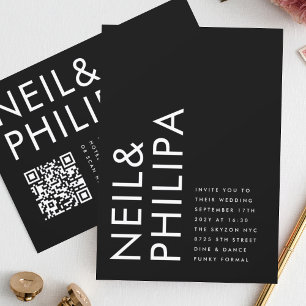 Ultra Modern Bold Names QR CODE RSVP Wedding Invitation