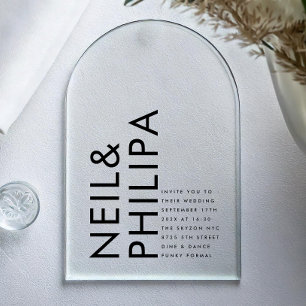 Ultra Modern Bold NAMES Simple Wedding Acrylic Invitations