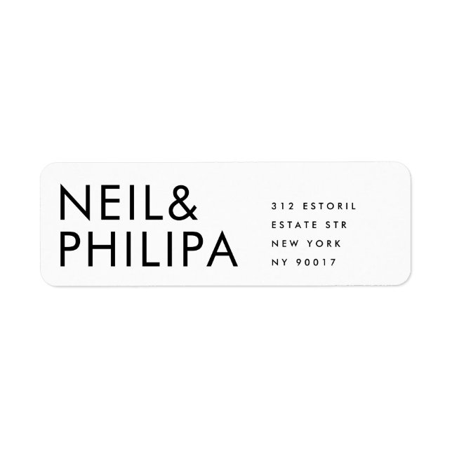 Ultra Modern BOLD NAMES Wedding RETURN Address Label (Front)