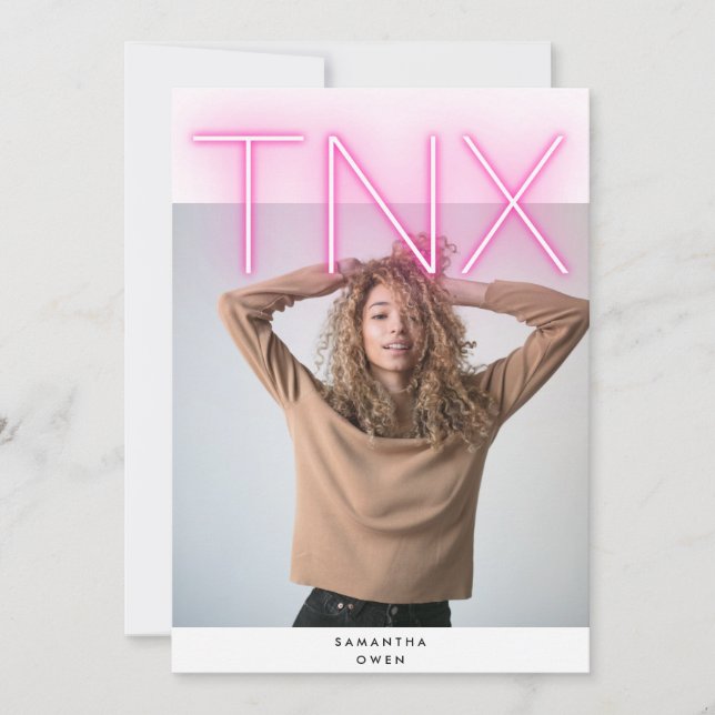 Ultra Modern Bold NEON PINK TNX Simple Graduate Thank You Card (Front)