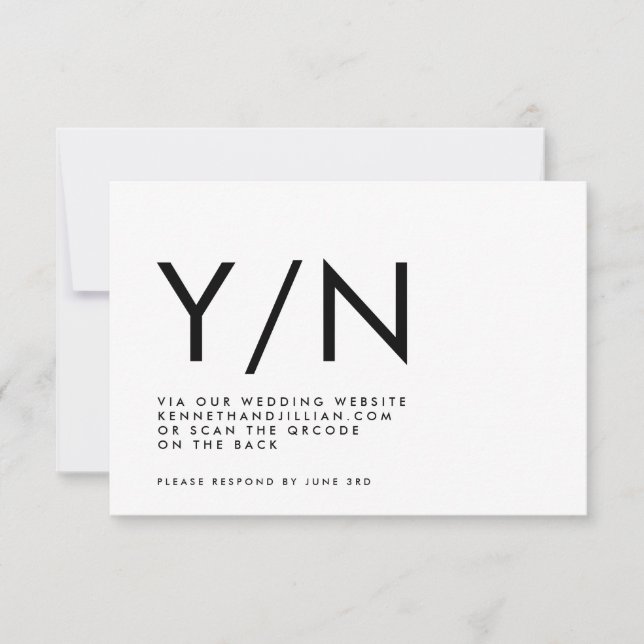 Ultra Modern BOLD QR CODE TRENDY Website Y/N RSVP Card (Front)