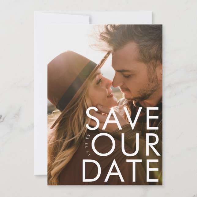 Ultra Modern Bold White Multi Photo Custom Save The Date (Front)