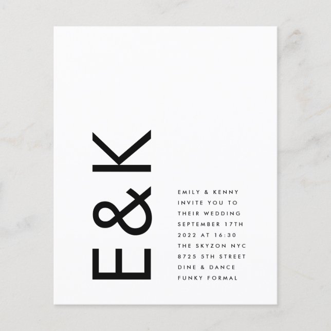 Ultra Modern Budget Bold Monogram Simple Wedding Flyer (Front)