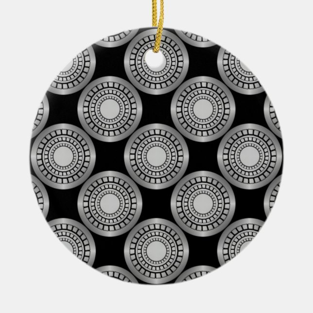 Ultra Modern Circles Christmas Ornament, Silver Ceramic Tree Decoration (Front)