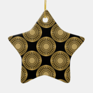Ultra Modern Circles Star Ornament, Golden Ceramic Ornament