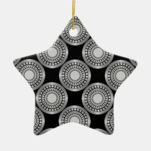 Ultra Modern Circles Star Ornament, Silver Ceramic Tree Decoration