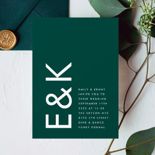 Ultra Modern Forest Bold Monogram Emerald Green Invitation