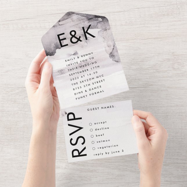 Ultra Modern Gender Neutral Ink Wedding All In One Invitation (Tearaway)