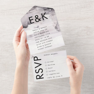 Ultra Modern Gender Neutral Ink Wedding All In One Invitation