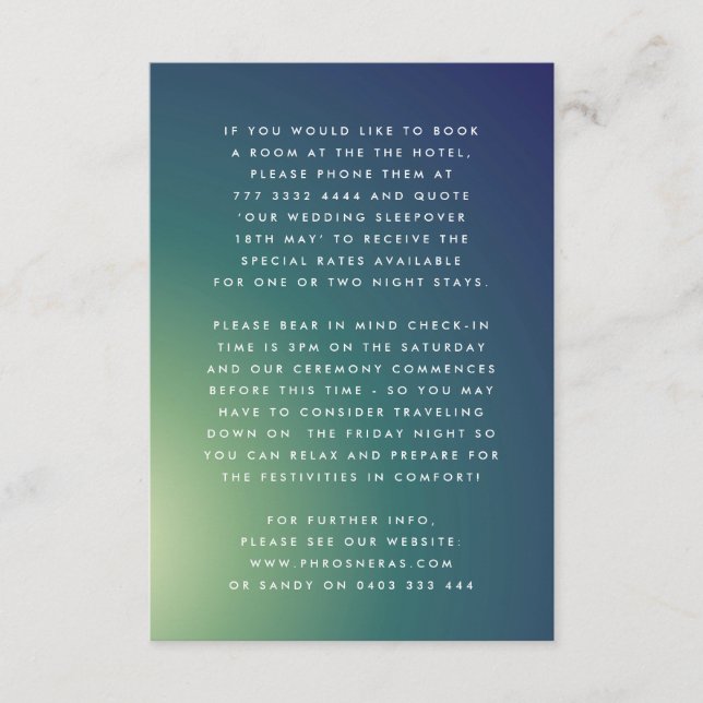 Ultra Modern Gradient Green Blue Ombre Wedding Enclosure Card (Front)