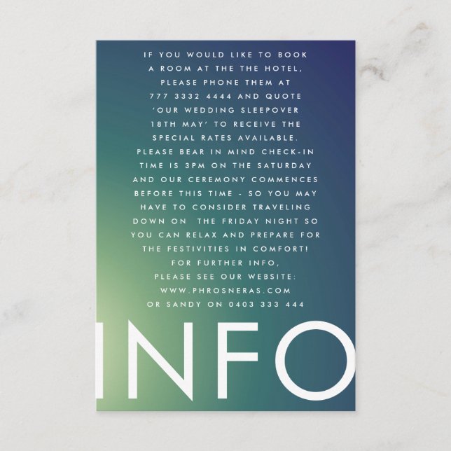 Ultra Modern Gradient Green Blue Ombre Wedding Enclosure Card (Front)