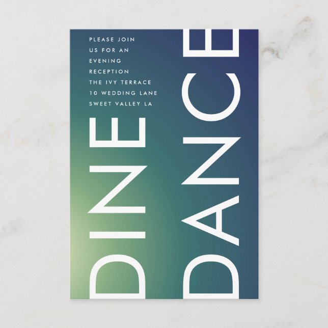 Ultra Modern Gradient Green Blue Ombre Wedding Enclosure Card (Front)