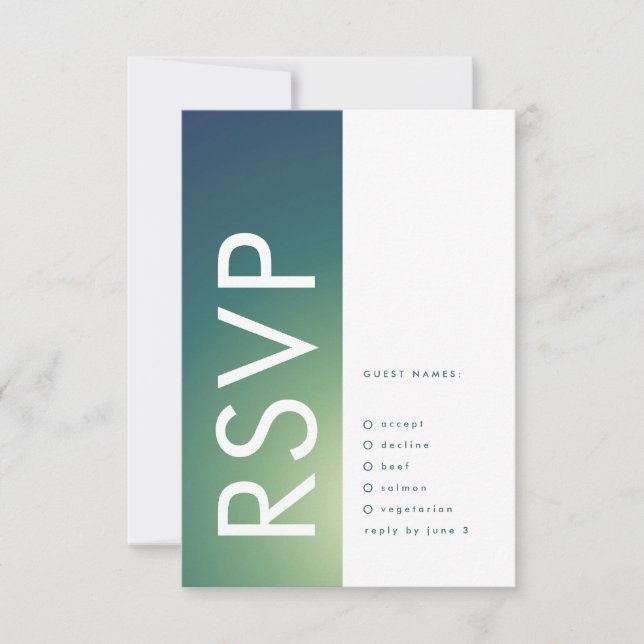Ultra Modern Gradient Green Blue Ombre Wedding RSVP Card (Front)