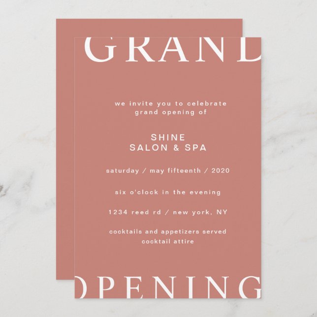 ultra modern layout elegant script grand opening invitation (Front/Back)