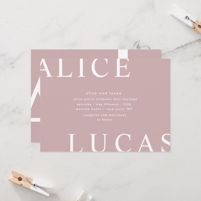 Ultra Modern Layout Monogram Blush Pink Wedding Invitation (Front/Back In Situ)