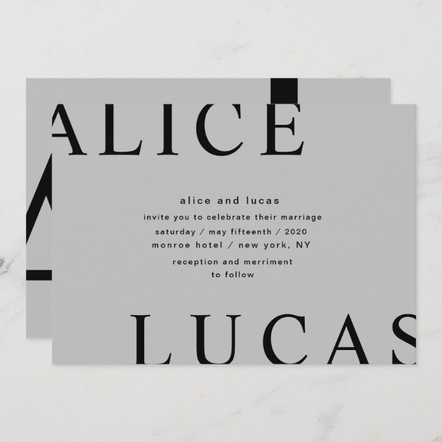 Ultra Modern Layout Monogram Grey Wedding Invitation (Front/Back)
