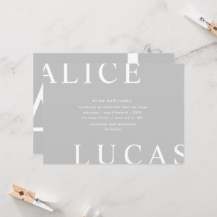 Ultra Modern Layout Monograms Grey Wedding Invitation