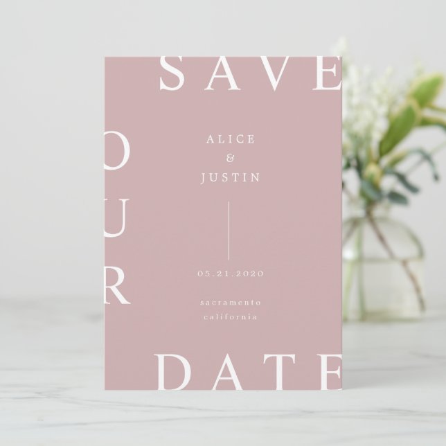 Ultra Modern Layout Pink And White Save the Date Invitation (Standing Front)