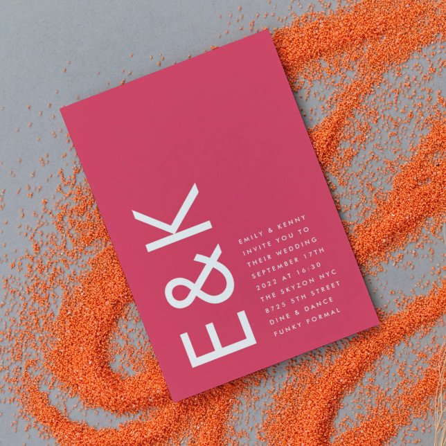 Ultra Modern Magenta Red White Monogram Wedding Invitation (Creator Uploaded)