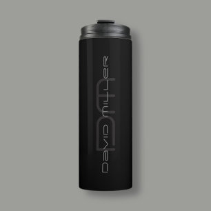 Ultra Modern Name & Monogram   Dark Grey & Black Thermal Tumbler