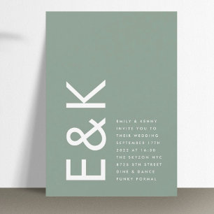 Ultra Modern Sage Green Monogram Simple Wedding Invitation