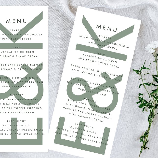 Ultra Modern Sage Green White Monogram Menu (Creator Uploaded)