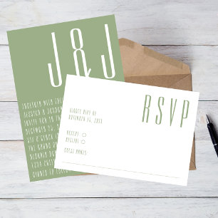 Ultra Modern Sage Green White Simple Wedding RSVP Card