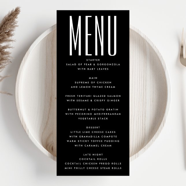 Ultra Modern Simple Minimalist Black White Wedding Menu (Creator Uploaded)