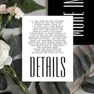 Ultra Modern Simple Minimalist White Black Wedding Enclosure Card